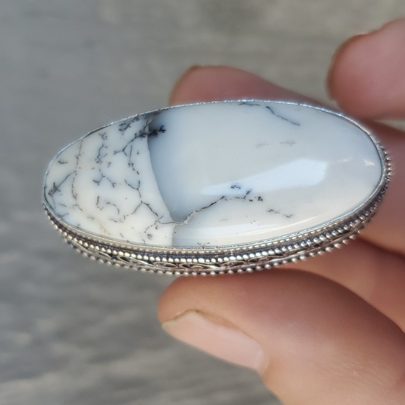 New Oversized Dendritic Opal 925 Silver Statement Ring. - Picture 14 of 15
